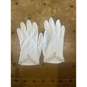 Vintage Beaded White Small Women’s Hand Gloves Wrist Length